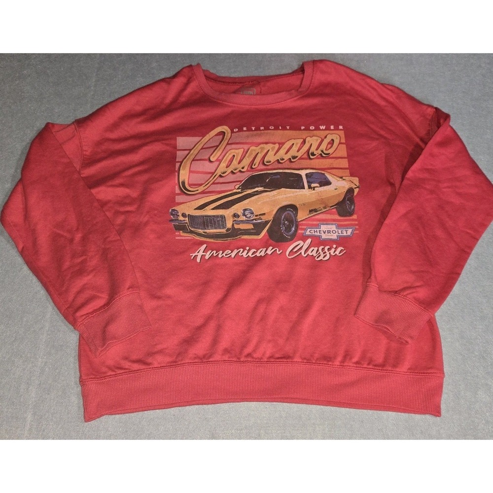 Chevrolet Camaro Sweatshirt Womens M Pink Crewneck Pullover GM Retro Car Crop